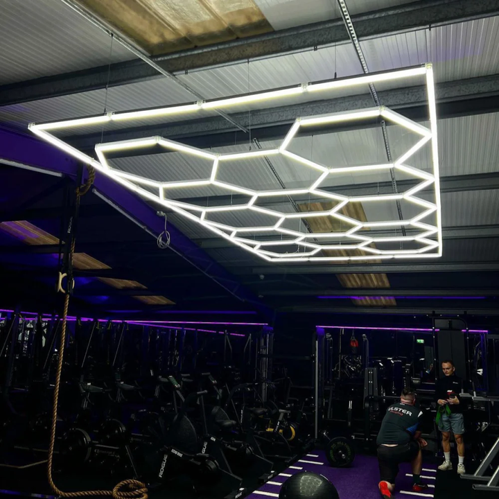 14 hexagon shape lighting in gym 