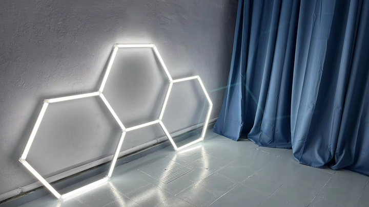 3 hexagon lights on floor 