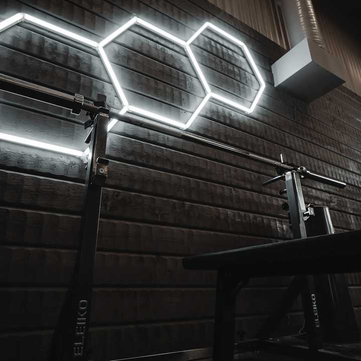 3 hexagon lighting on gym dark wall