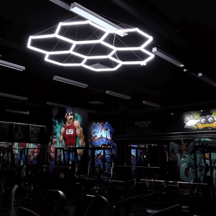 7 grid hexagon lights circle  in gym