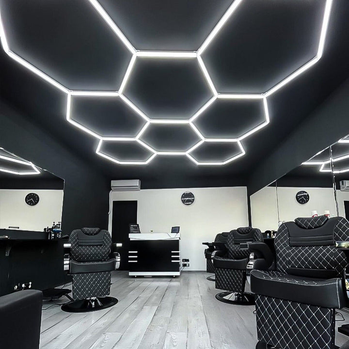 hexagon lights in barber shop