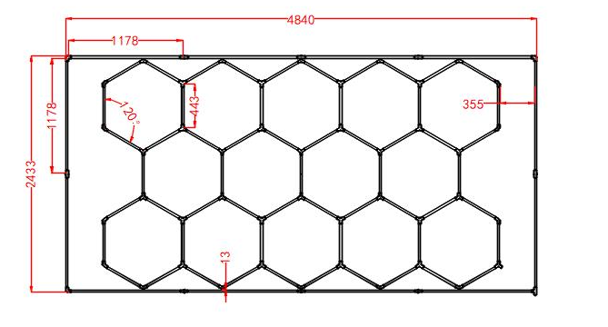 size of 14 hexagon lighting 